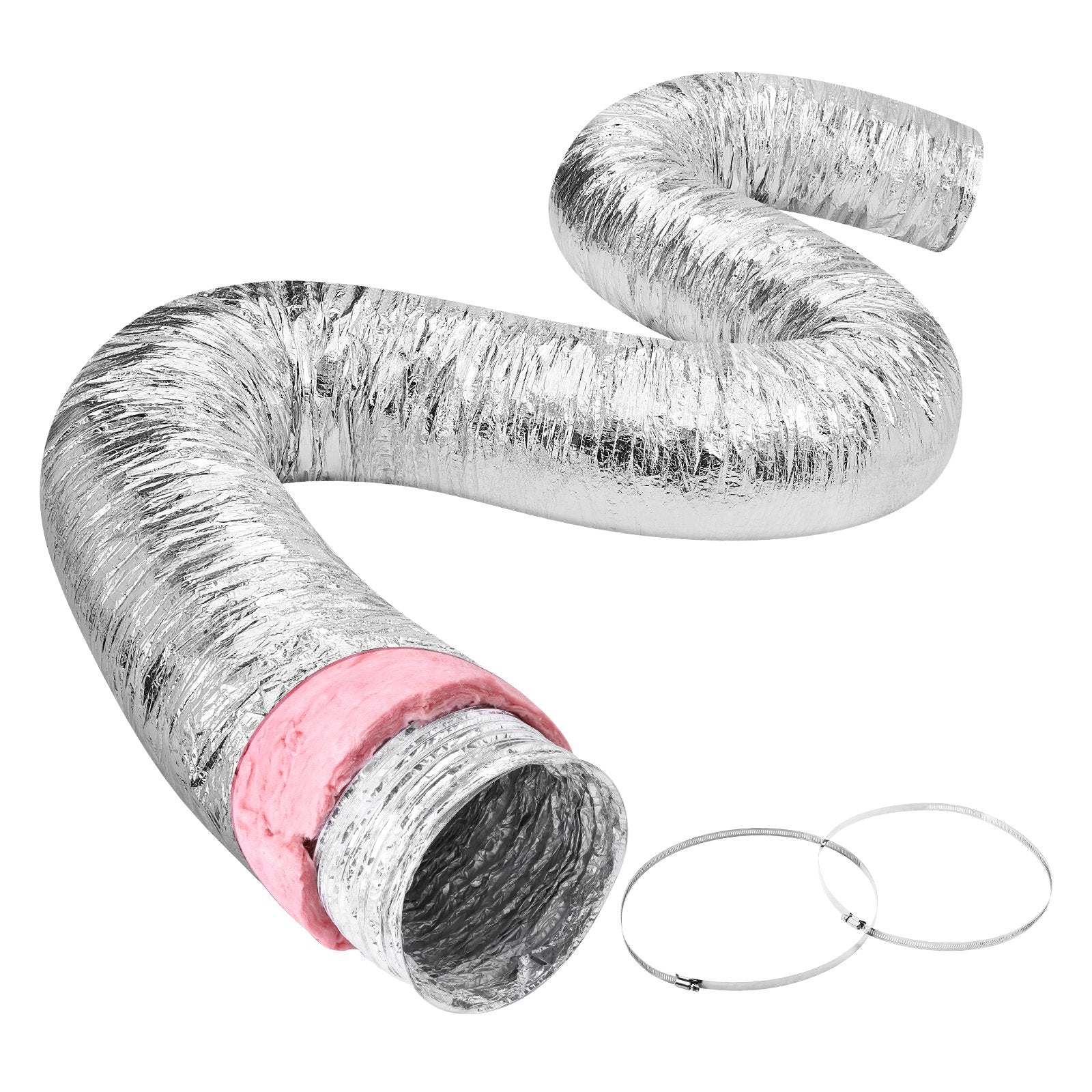 Air Compressors Accessories: VEVOR Dryer Vent Hose, 152.4MM Insulated Flexible Duct 7.62M Long with 2 Duct Clamps, Heavy-Duty Three Layer Protection for HVAC Heating Cooling Ventilation and Exhaust, R-6.0 Flame Resistance Value