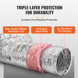 Air Compressors Accessories: VEVOR Dryer Vent Hose, 152.4MM Insulated Flexible Duct 7.62M Long with 2 Duct Clamps, Heavy-Duty Three Layer Protection for HVAC Heating Cooling Ventilation and Exhaust, R-6.0 Flame Resistance Value