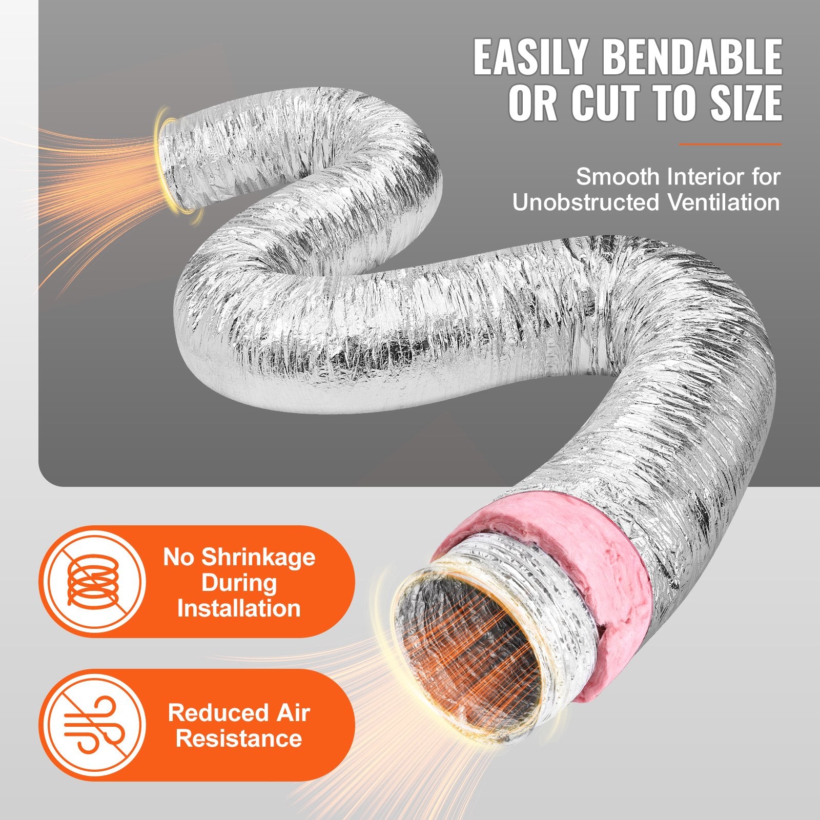 Air Compressors Accessories: VEVOR Dryer Vent Hose, 152.4MM Insulated Flexible Duct 7.62M Long with 2 Duct Clamps, Heavy-Duty Three Layer Protection for HVAC Heating Cooling Ventilation and Exhaust, R-6.0 Flame Resistance Value