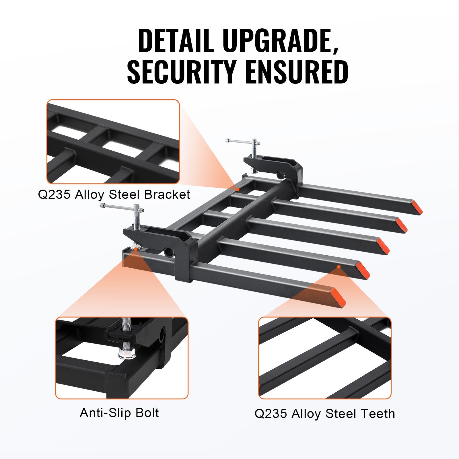 Clamp on Debris Forks to 1200 mm Bucket, 1200 kg Capacity Heavy Duty Clamp on Pallet Forks Attachments, Fit for Loader Bucket Skidsteer Tractor to Clean up Fallen Limbs Debris or Yard Wwaste