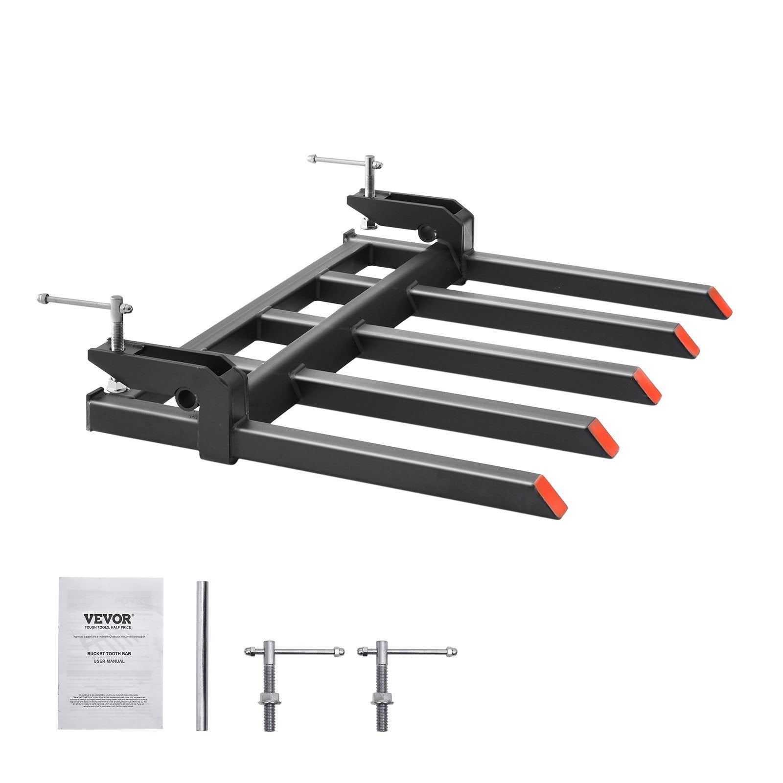 Clamp on Debris Forks to 1200 mm Bucket, 1200 kg Capacity Heavy Duty Clamp on Pallet Forks Attachments, Fit for Loader Bucket Skidsteer Tractor to Clean up Fallen Limbs Debris or Yard Wwaste