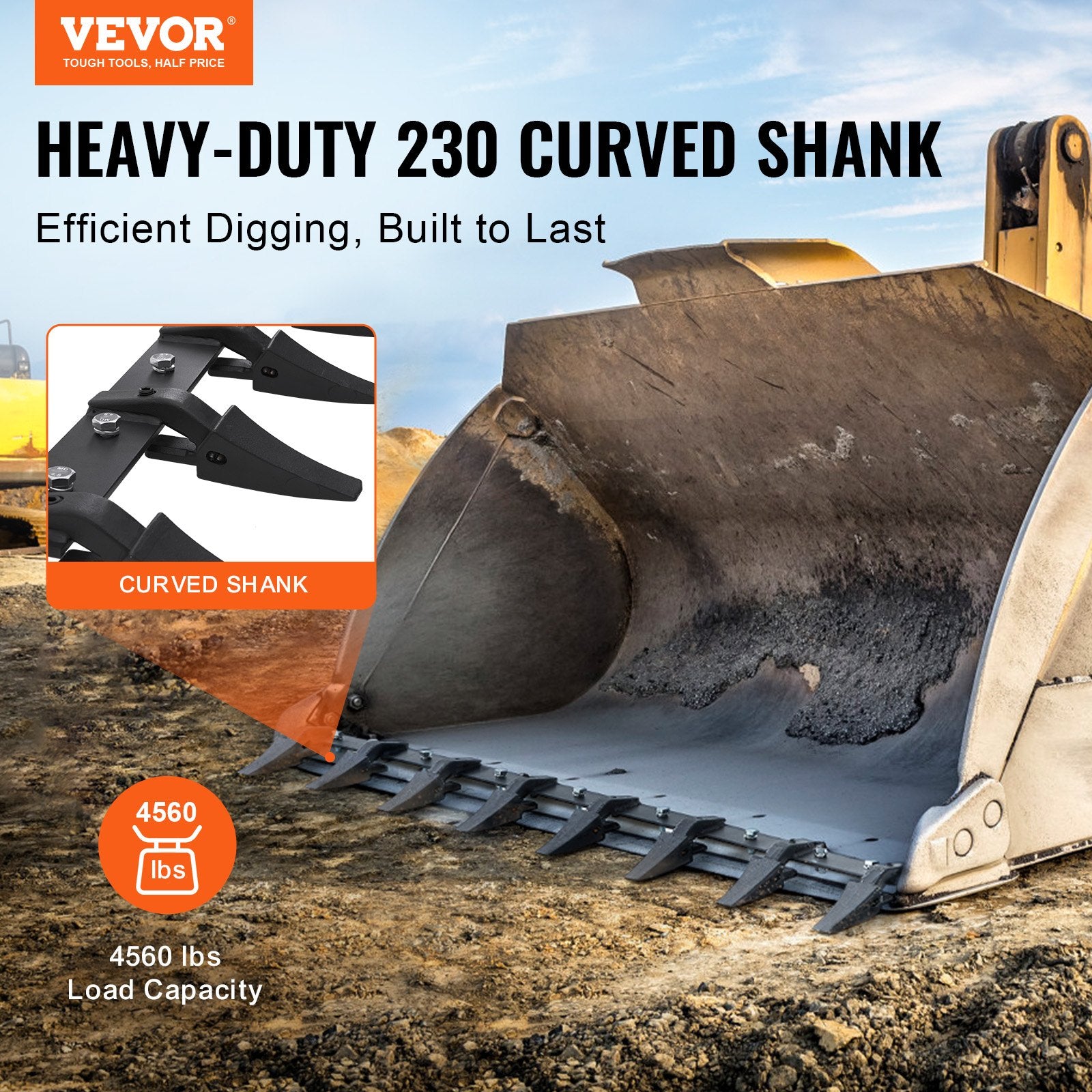 Automotive Parts: VEVOR Bucket Tooth Bar, 1650mm, Heavy Duty Tractor Bucket 8 Teeth Bar for Loader Tractor Skidsteer, 2000 kg Load-Bearing Capacity Bolt On Design, for Efficient Soil Excavation and Bucket Protection