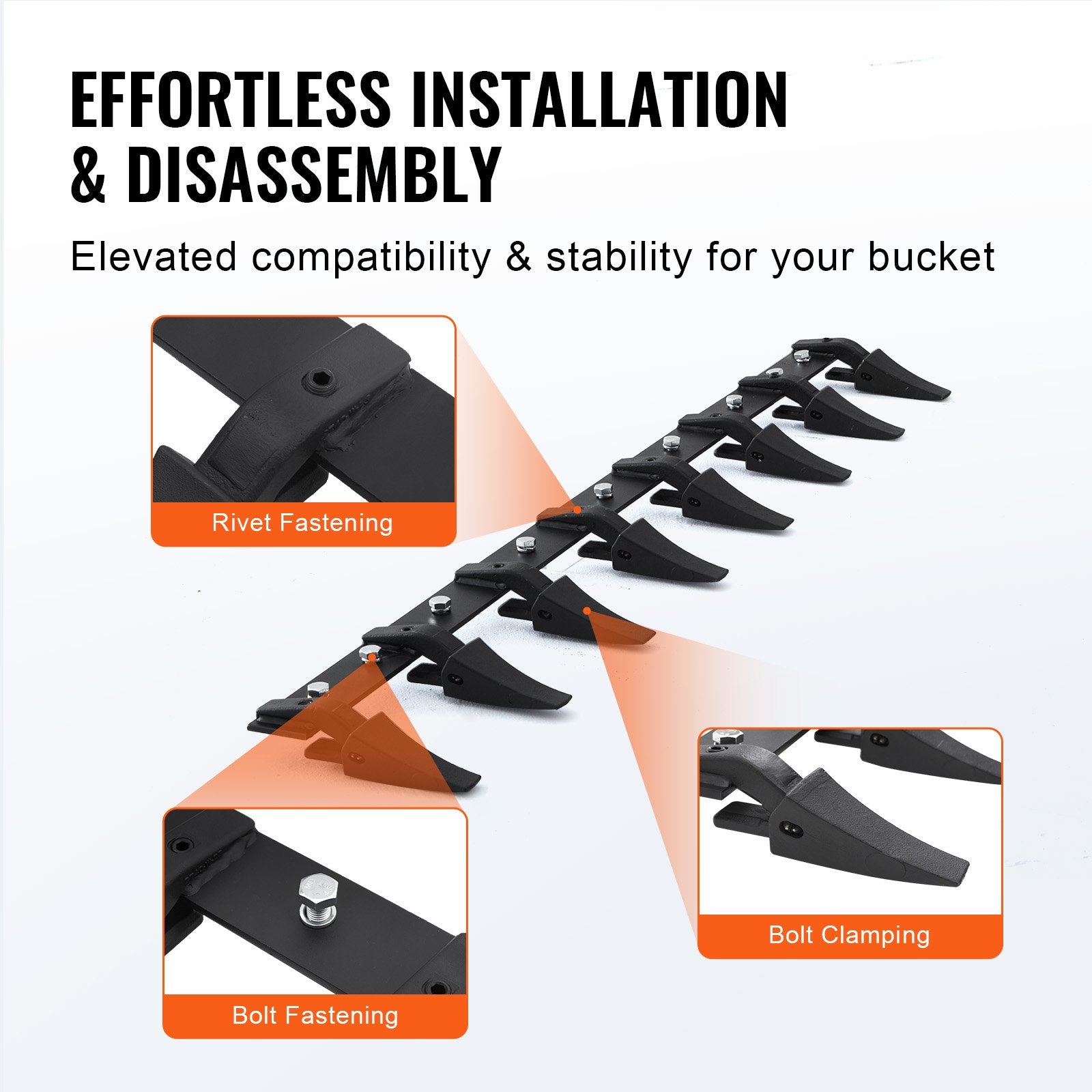Automotive Parts: VEVOR Bucket Tooth Bar, 1650mm, Heavy Duty Tractor Bucket 8 Teeth Bar for Loader Tractor Skidsteer, 2000 kg Load-Bearing Capacity Bolt On Design, for Efficient Soil Excavation and Bucket Protection