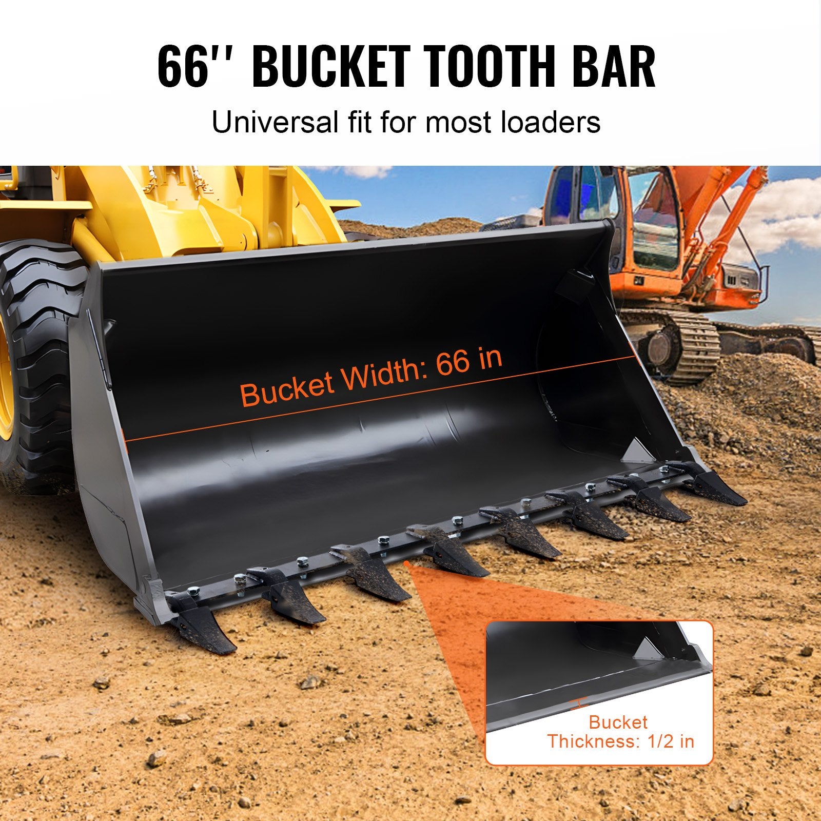 Automotive Parts: VEVOR Bucket Tooth Bar, 1650mm, Heavy Duty Tractor Bucket 8 Teeth Bar for Loader Tractor Skidsteer, 2000 kg Load-Bearing Capacity Bolt On Design, for Efficient Soil Excavation and Bucket Protection