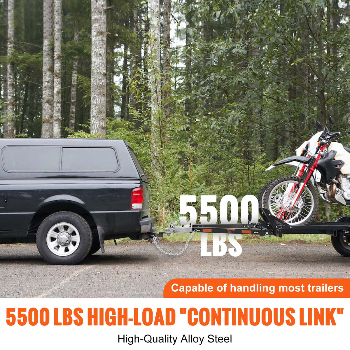 Tow Bar, 2495 kg Towing Capacity with Chains, Powder-Coating Alloy Steel Bumper-Mounted Universal Towing Bar, Coupler Fits 5cm Ball Hitch, 100 cm Opening Width, for RV Car Trailer Truck