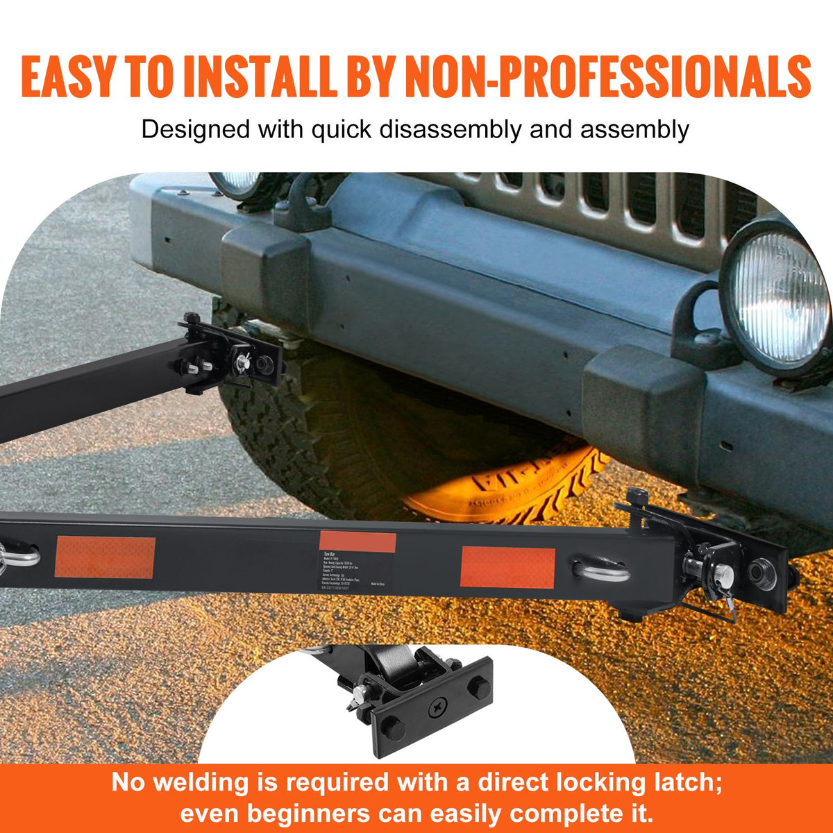 Tow Bar, 2495 kg Towing Capacity with Chains, Powder-Coating Alloy Steel Bumper-Mounted Universal Towing Bar, Coupler Fits 5cm Ball Hitch, 100 cm Opening Width, for RV Car Trailer Truck