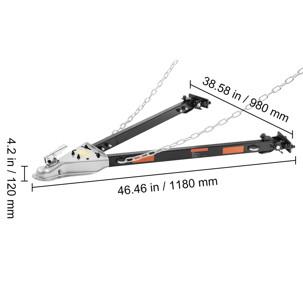 Tow Bar, 2495 kg Towing Capacity with Chains, Powder-Coating Alloy Steel Bumper-Mounted Universal Towing Bar, Coupler Fits 5cm Ball Hitch, 100 cm Opening Width, for RV Car Trailer Truck