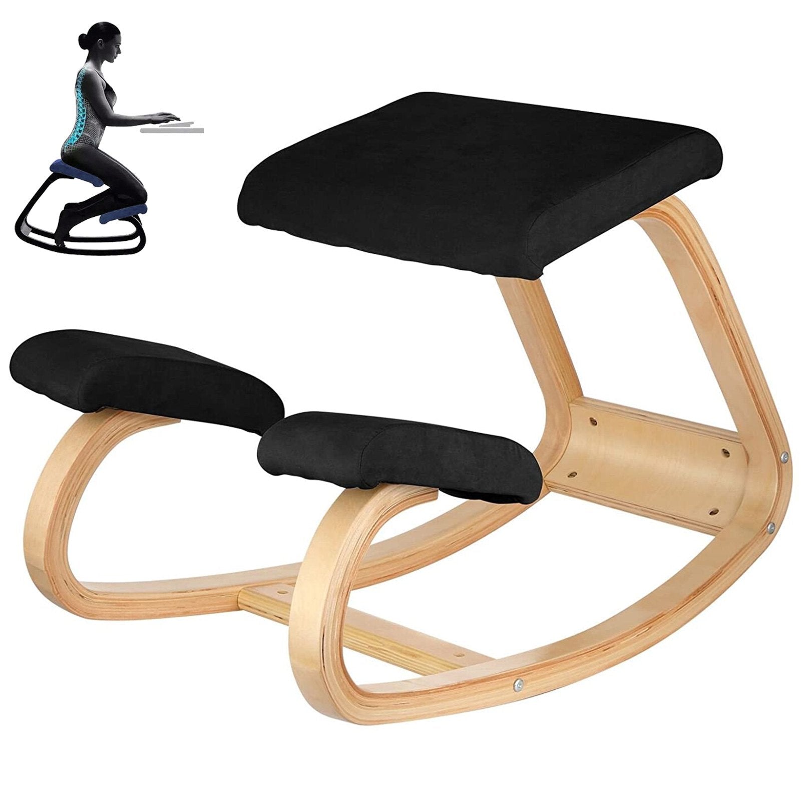 Back Care: VEVOR Wooden Ergonomic Kneeling Chair Memory Seat Cushion Relieving Body Black
