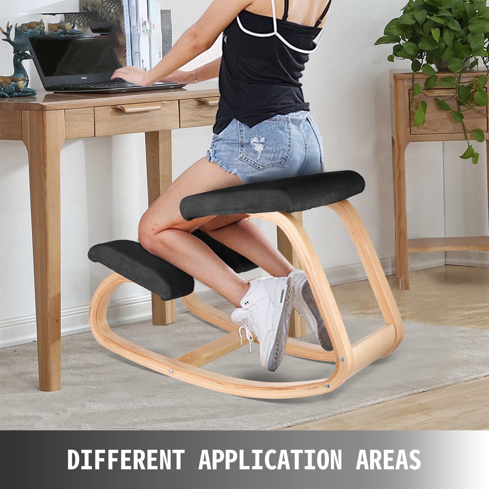 Back Care: VEVOR Wooden Ergonomic Kneeling Chair Memory Seat Cushion Relieving Body Black