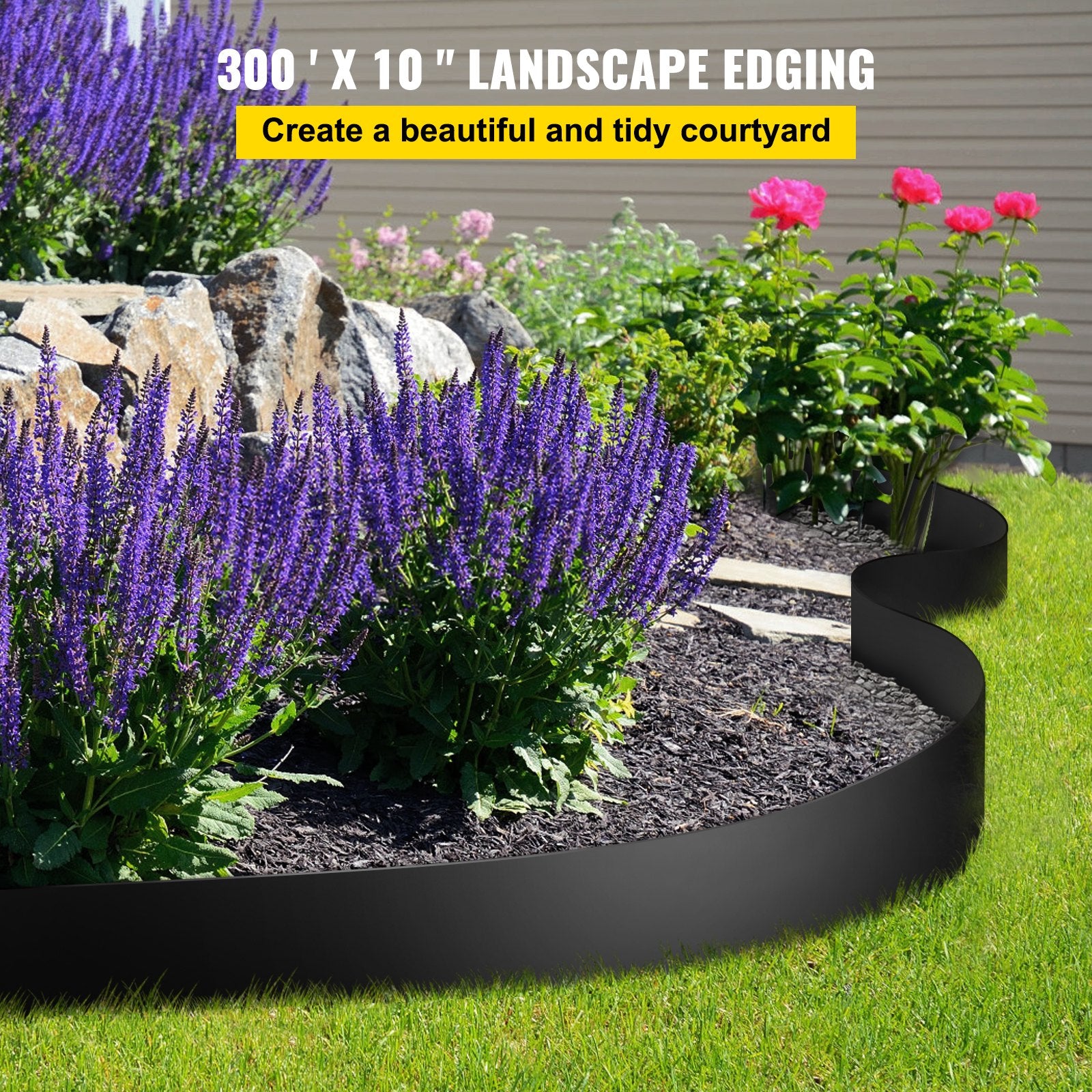 Canopies & Gazebos: VEVOR Landscape Edging, 25.4cm Depth 91.44m Total Length, Recycled HDPE Coiled Terrace Board, Flexible Bender Border for Landscaping, Lawn, Garden, Yard, Against Invading Weeds, Black