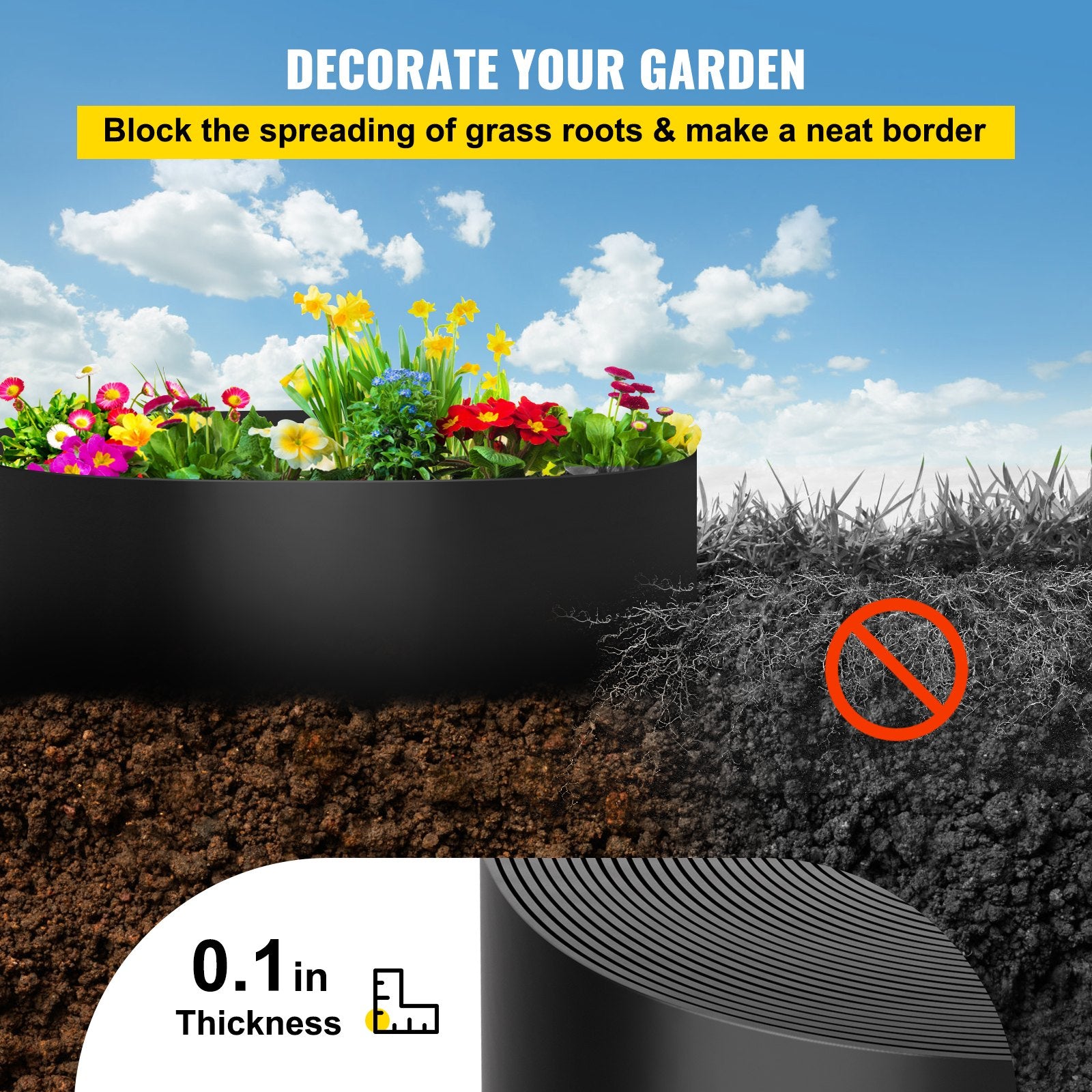 Canopies & Gazebos: VEVOR Landscape Edging, 25.4cm Depth 91.44m Total Length, Recycled HDPE Coiled Terrace Board, Flexible Bender Border for Landscaping, Lawn, Garden, Yard, Against Invading Weeds, Black