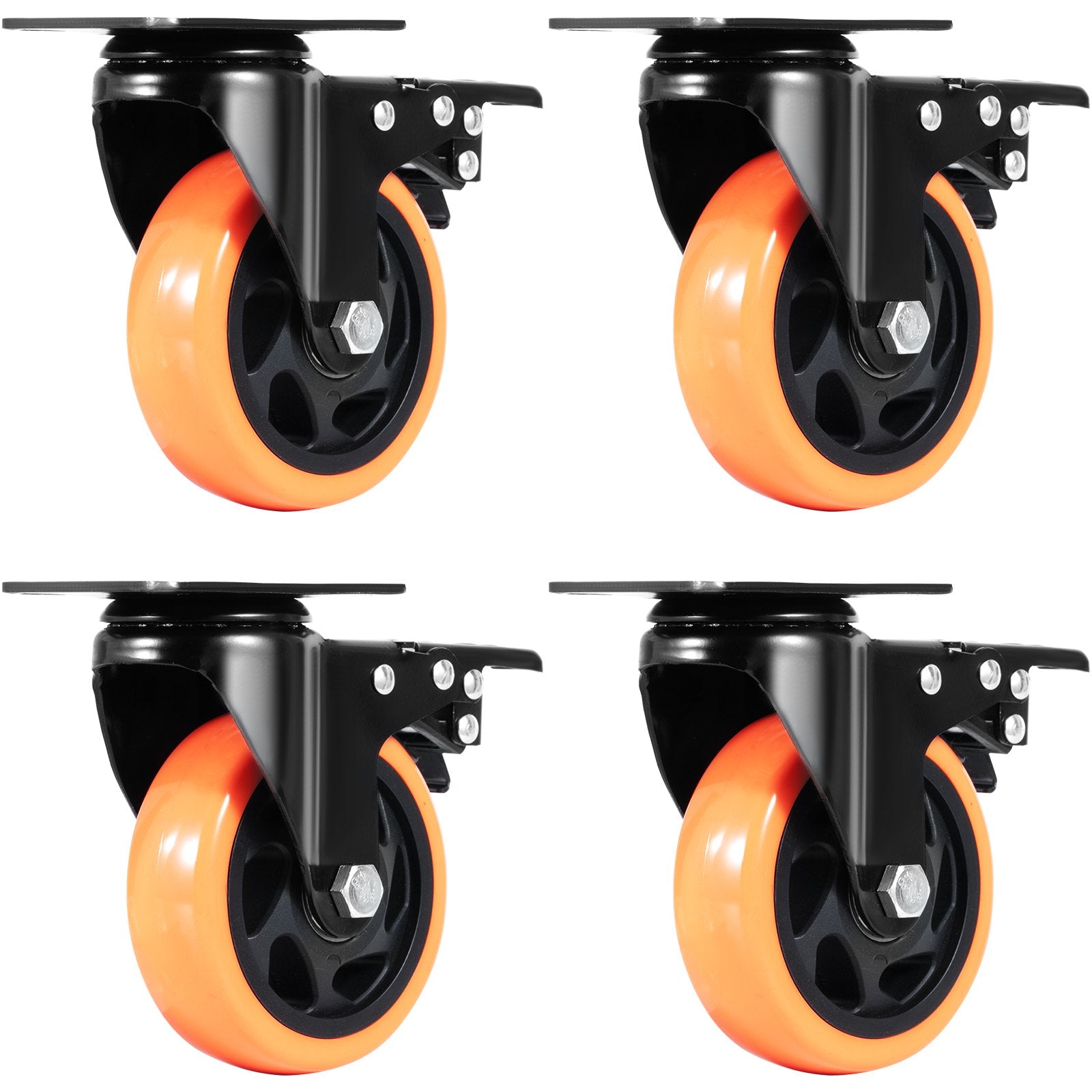 Utility Trolleys: VEVOR Caster Wheels, 101.6 mm Swivel Plate Casters, Set of 4, with Security A/B Locking No Noise PVC Wheels, Heavy Duty 159 kg Load Capacity Per Caster, Non-Marking Wheels for Cart Furniture Workbench