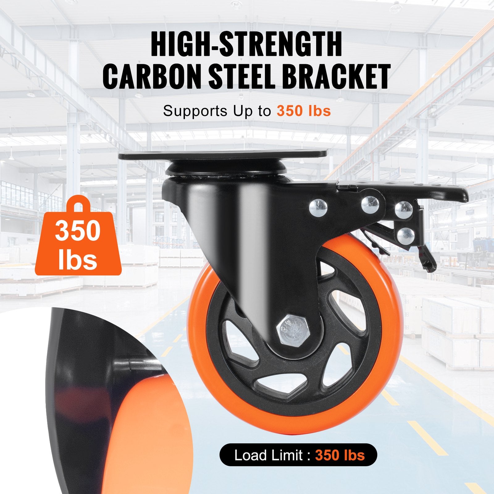 Utility Trolleys: VEVOR Caster Wheels, 101.6 mm Swivel Plate Casters, Set of 4, with Security A/B Locking No Noise PVC Wheels, Heavy Duty 159 kg Load Capacity Per Caster, Non-Marking Wheels for Cart Furniture Workbench