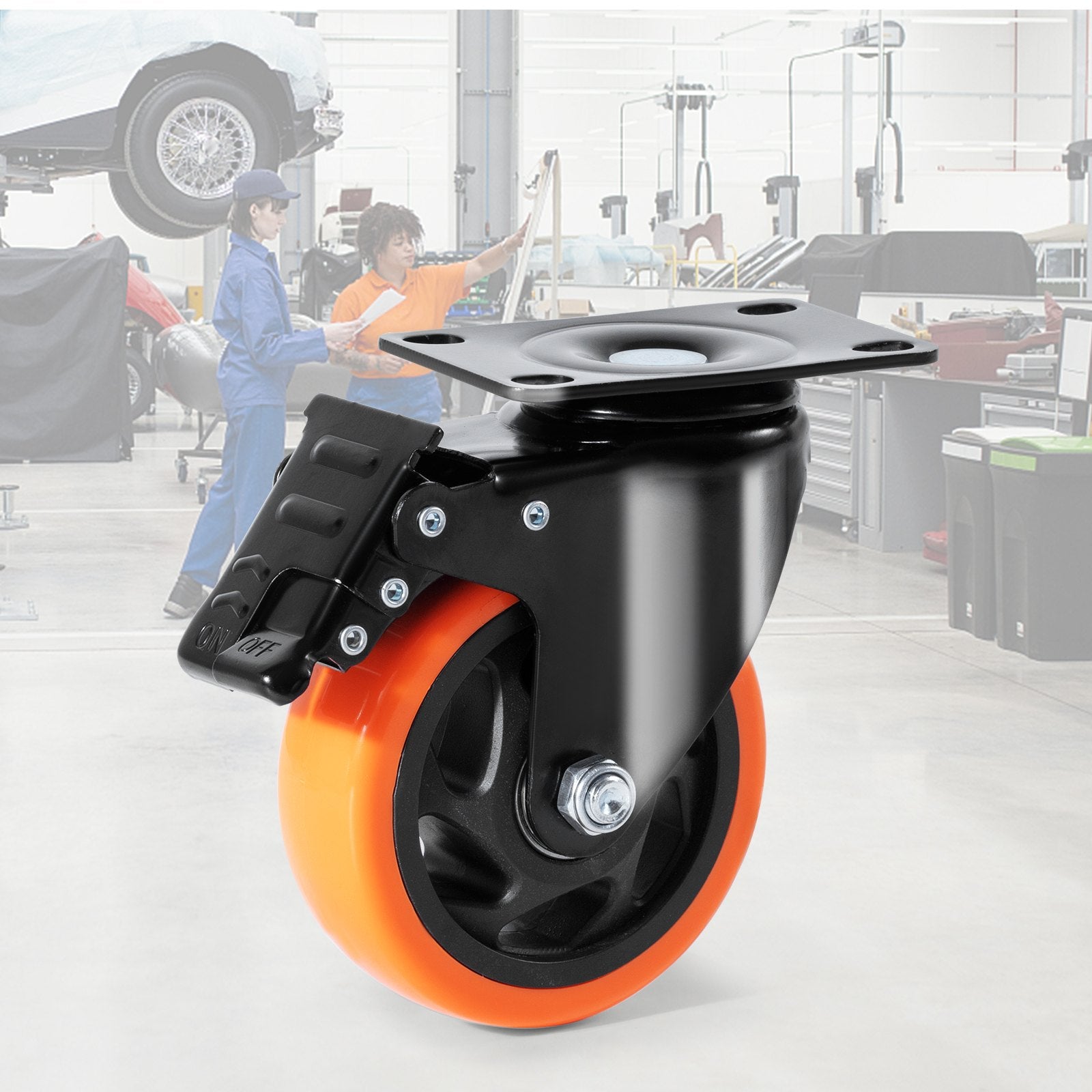 Utility Trolleys: VEVOR Caster Wheels, 101.6 mm Swivel Plate Casters, Set of 4, with Security A/B Locking No Noise PVC Wheels, Heavy Duty 159 kg Load Capacity Per Caster, Non-Marking Wheels for Cart Furniture Workbench