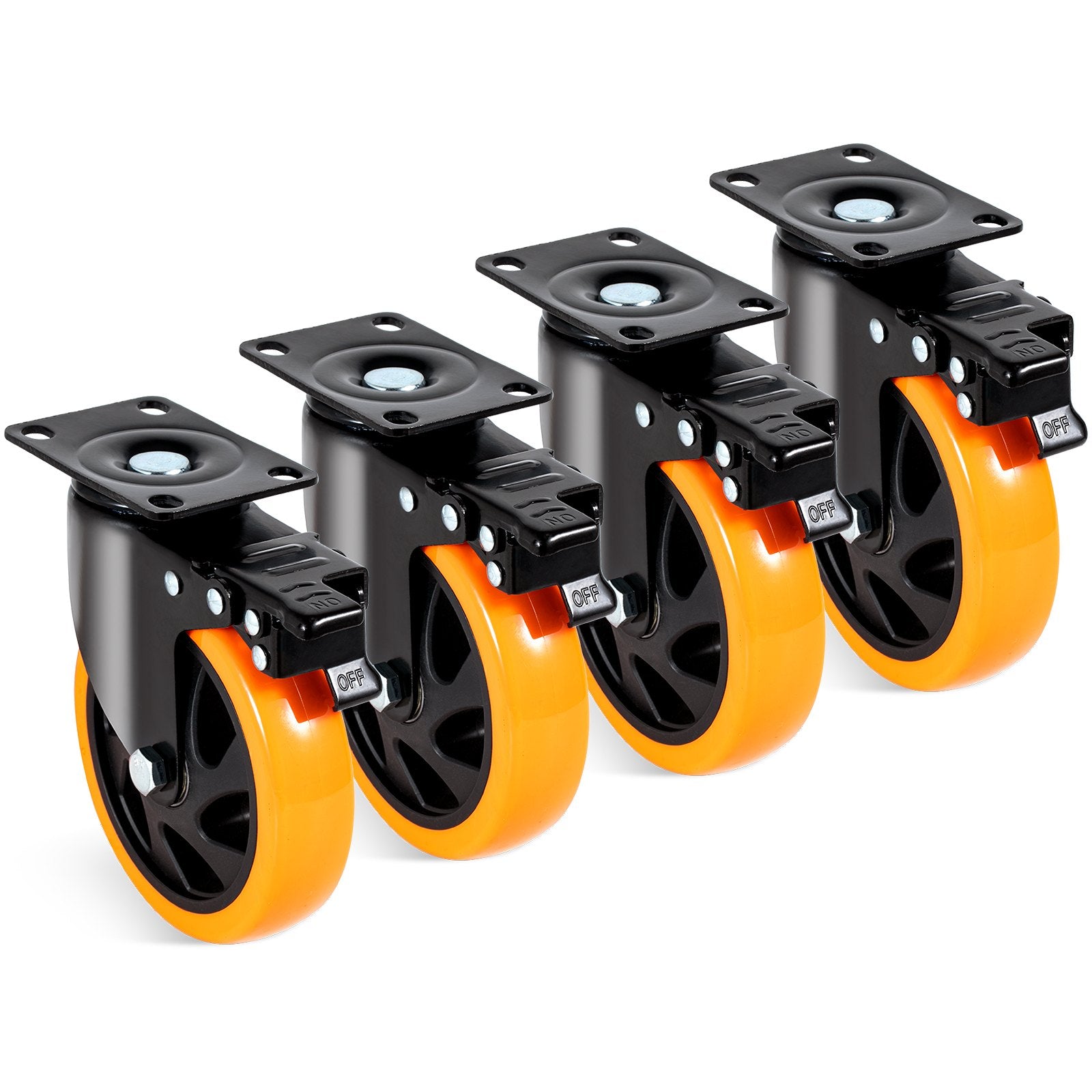 Utility Trolleys: VEVOR Caster Wheels, 127 mm Swivel Plate Casters, Set of 4, with Security A/B Locking No Noise PVC Wheels, Heavy Duty 204 kg Load Capacity Per Caster, Non-Marking Wheels for Cart Furniture Workbench