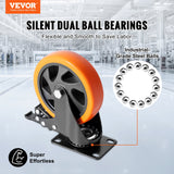 Utility Trolleys: VEVOR Caster Wheels, 127 mm Swivel Plate Casters, Set of 4, with Security A/B Locking No Noise PVC Wheels, Heavy Duty 204 kg Load Capacity Per Caster, Non-Marking Wheels for Cart Furniture Workbench