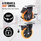 Utility Trolleys: VEVOR Caster Wheels, 127 mm Swivel Plate Casters, Set of 4, with Security A/B Locking No Noise PVC Wheels, Heavy Duty 204 kg Load Capacity Per Caster, Non-Marking Wheels for Cart Furniture Workbench