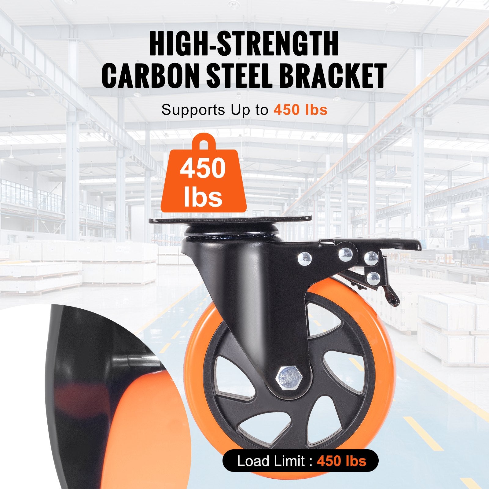 Utility Trolleys: VEVOR Caster Wheels, 127 mm Swivel Plate Casters, Set of 4, with Security A/B Locking No Noise PVC Wheels, Heavy Duty 204 kg Load Capacity Per Caster, Non-Marking Wheels for Cart Furniture Workbench