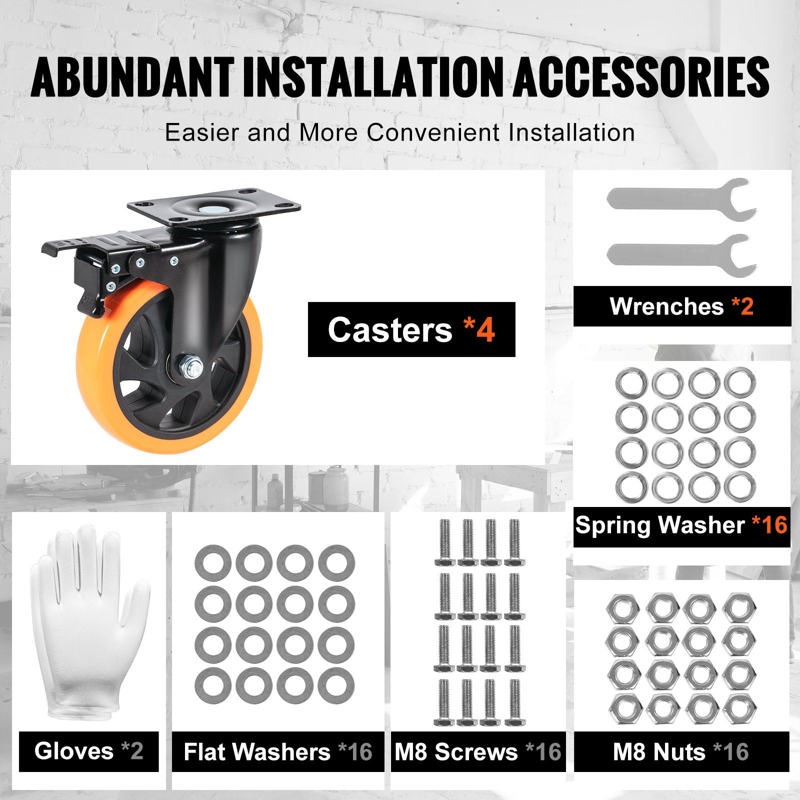 Utility Trolleys: VEVOR Caster Wheels, 127 mm Swivel Plate Casters, Set of 4, with Security A/B Locking No Noise PVC Wheels, Heavy Duty 204 kg Load Capacity Per Caster, Non-Marking Wheels for Cart Furniture Workbench
