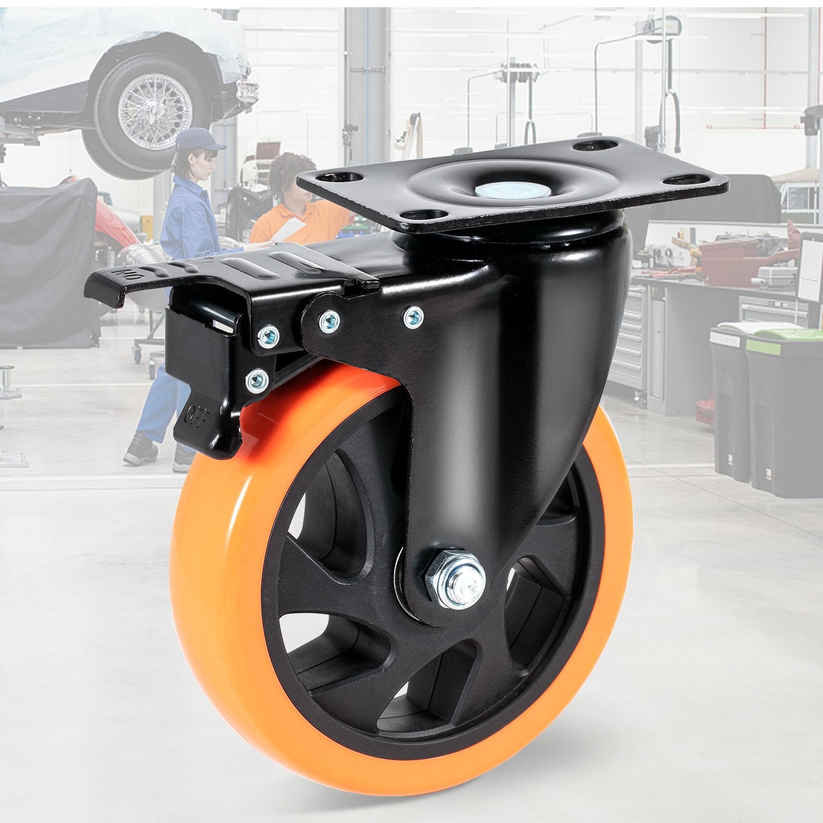 Utility Trolleys: VEVOR Caster Wheels, 127 mm Swivel Plate Casters, Set of 4, with Security A/B Locking No Noise PVC Wheels, Heavy Duty 204 kg Load Capacity Per Caster, Non-Marking Wheels for Cart Furniture Workbench