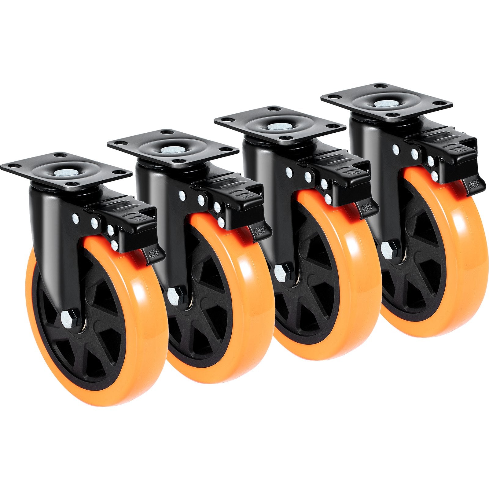 Utility Trolleys: VEVOR Caster Wheels, 152.4 mm Swivel Plate Casters, Set of 4, with Security A/B Locking No Noise PVC Wheels, Heavy Duty 318 kg Load Capacity Per Caster, Non-Marking Wheels for Cart Furniture Workbench