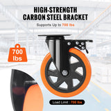Utility Trolleys: VEVOR Caster Wheels, 152.4 mm Swivel Plate Casters, Set of 4, with Security A/B Locking No Noise PVC Wheels, Heavy Duty 318 kg Load Capacity Per Caster, Non-Marking Wheels for Cart Furniture Workbench