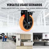 Utility Trolleys: VEVOR Caster Wheels, 152.4 mm Swivel Plate Casters, Set of 4, with Security A/B Locking No Noise PVC Wheels, Heavy Duty 318 kg Load Capacity Per Caster, Non-Marking Wheels for Cart Furniture Workbench