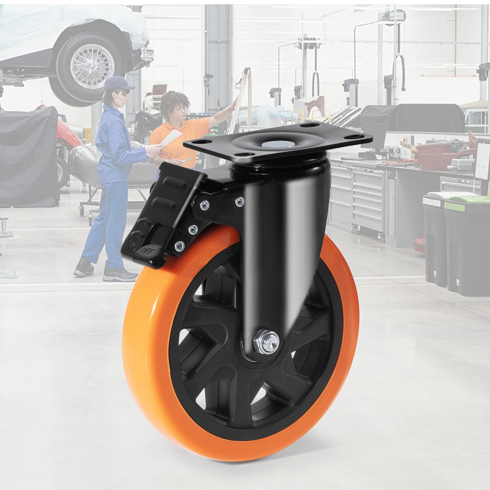 Utility Trolleys: VEVOR Caster Wheels, 152.4 mm Swivel Plate Casters, Set of 4, with Security A/B Locking No Noise PVC Wheels, Heavy Duty 318 kg Load Capacity Per Caster, Non-Marking Wheels for Cart Furniture Workbench