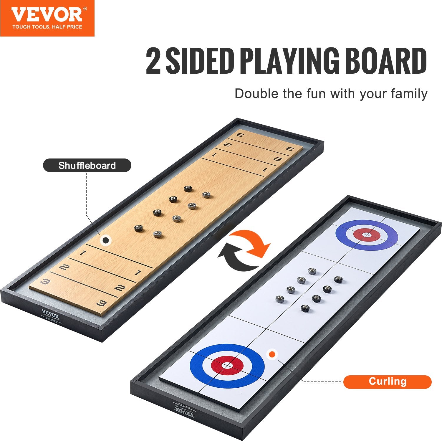 Basketball & Basketball Accessories: VEVOR 114cm Shuffleboard and Curling 2 in 1 Board Game Portable Tabletop Set
