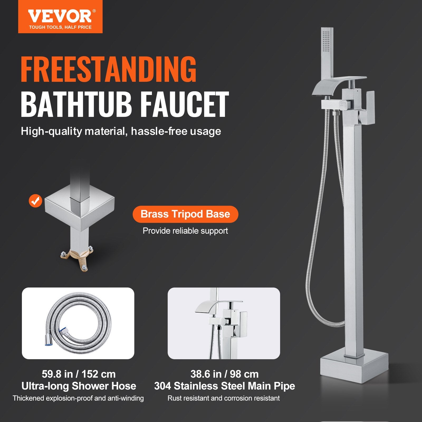 Freestanding Bathtub Faucet, Floor Mount, Freestanding Tub Filler, Shower Mixer Taps, Two Water Modes, 360° Swivel Spout, for Bathing & Showering Pet Bathing Cleaning Drains Toilet Flushing