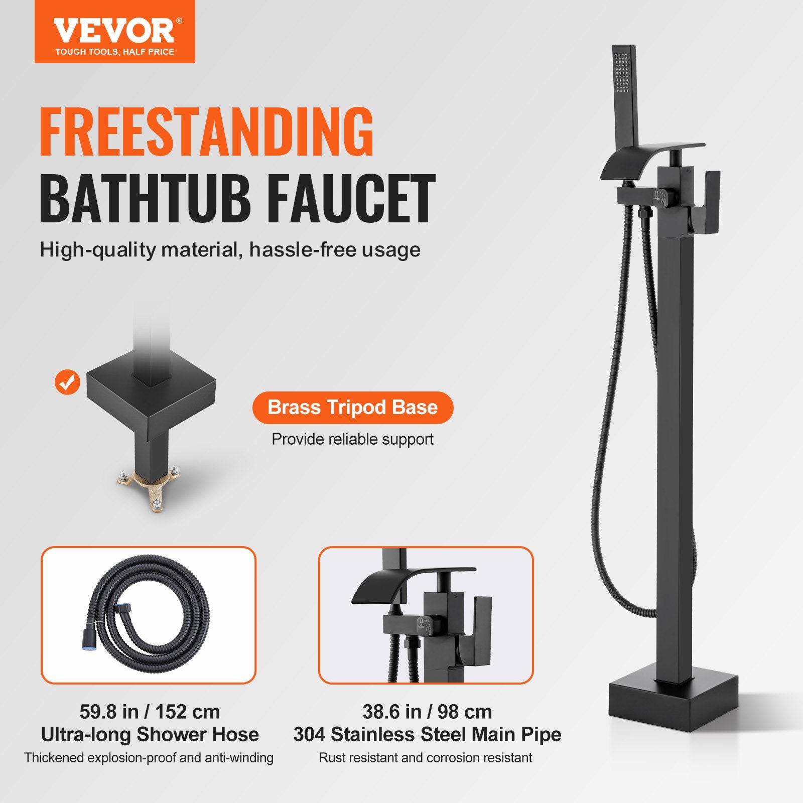 Freestanding Bathtub Faucet, Floor Mount, Freestanding Tub Filler, Shower Mixer Taps, Two Water Modes, 360° Swivel Spout, for Bathing & Showering Pet Bathing Cleaning Drains Toilet Flushing