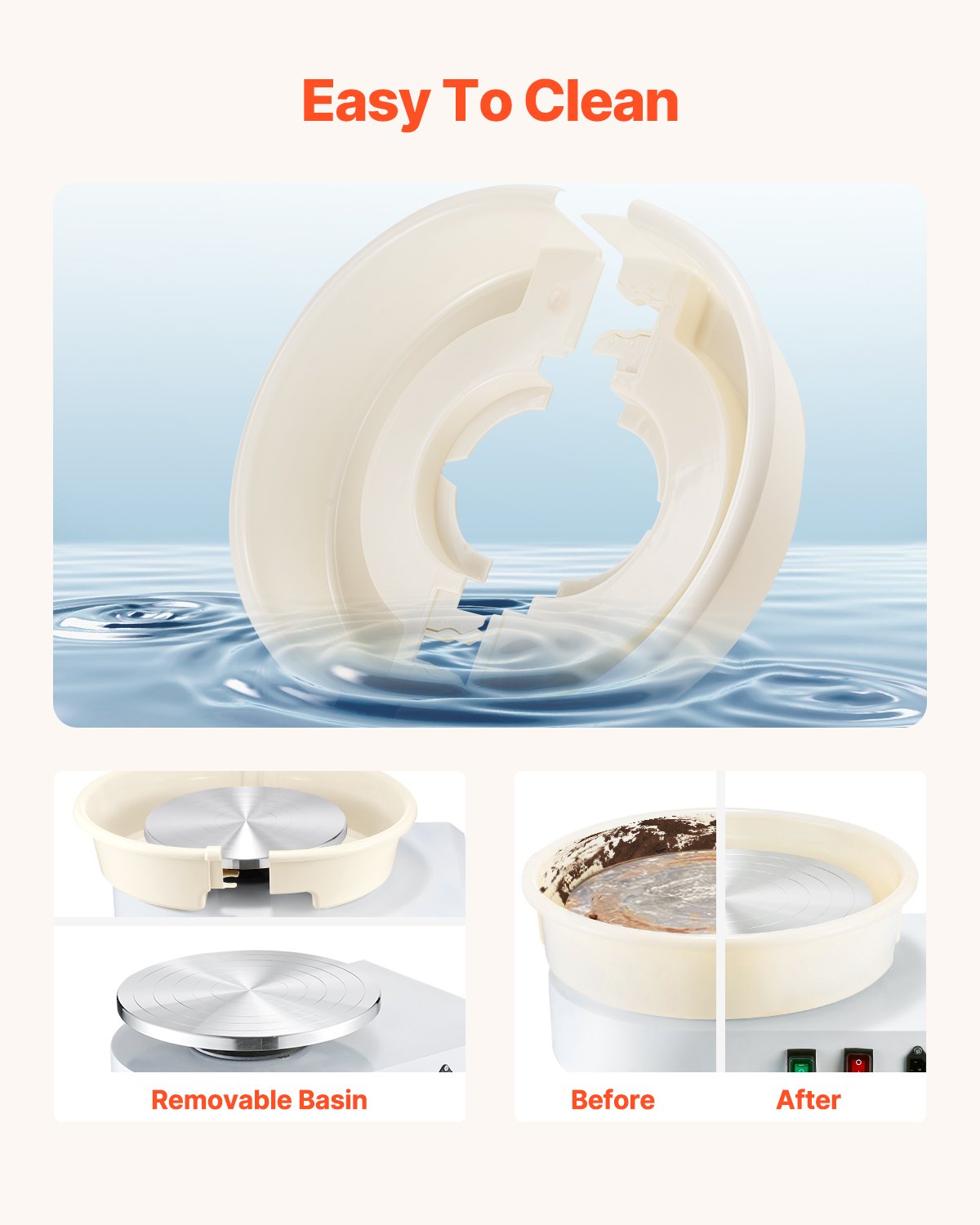 Mobility & Accessibility: VEVOR Pottery Wheel, 35 cm Ceramic Wheel Forming Machine, 60-300 RPM Speed Adjustable Foot Pedal, Adjustable Lift Leg, Detachable Basin, Complete Tool Accessory Kit for Work Art Craft DIY, White