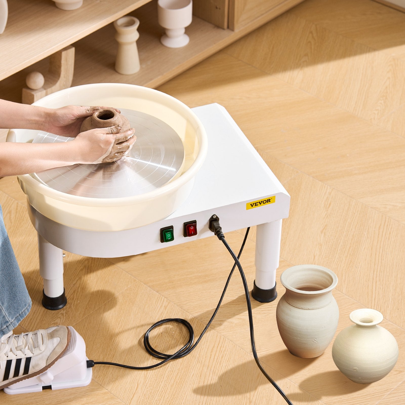 Mobility & Accessibility: VEVOR Pottery Wheel, 35 cm Ceramic Wheel Forming Machine, 60-300 RPM Speed Adjustable Foot Pedal, Adjustable Lift Leg, Detachable Basin, Complete Tool Accessory Kit for Work Art Craft DIY, White