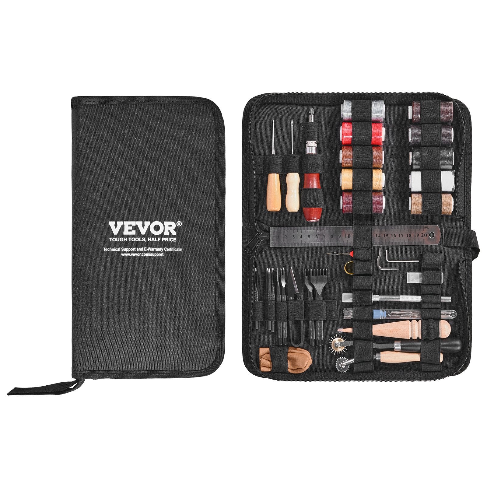 Hand Tools: VEVOR Leather Working Tools Kit, 38 PCS Leather Craft Tools with Portable Canvas Storage Bag, Engraving Punching Sewing Stamping Cutting Tools, Ideal for Beginners DIY Enthusiasts and Professionals