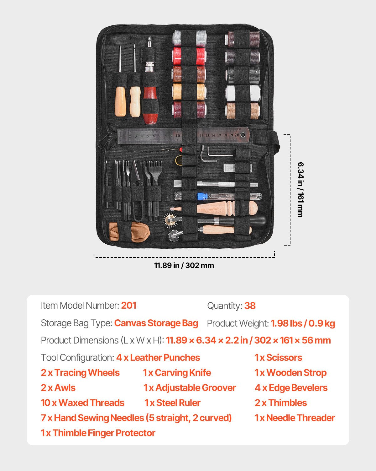 Hand Tools: VEVOR Leather Working Tools Kit, 38 PCS Leather Craft Tools with Portable Canvas Storage Bag, Engraving Punching Sewing Stamping Cutting Tools, Ideal for Beginners DIY Enthusiasts and Professionals
