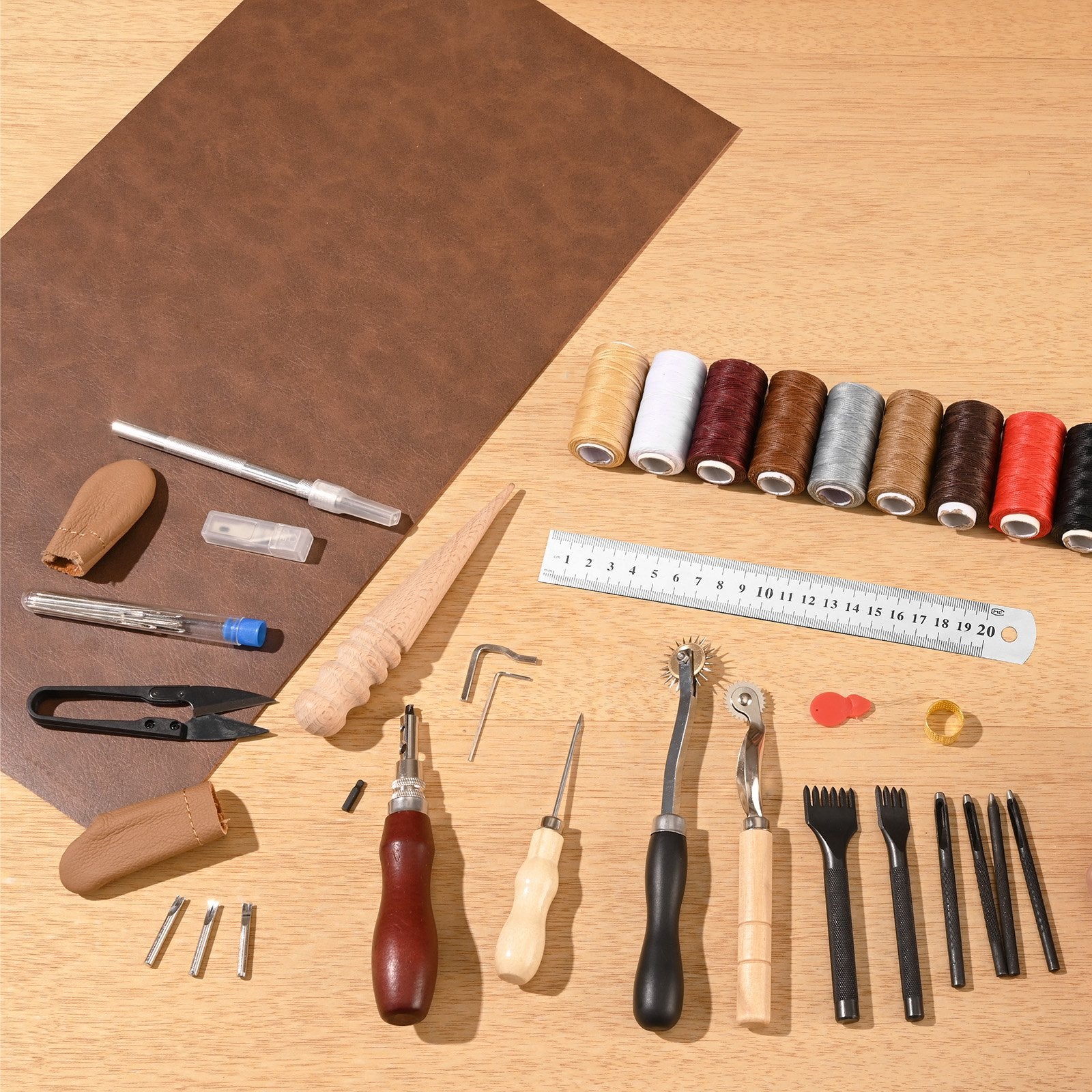 Hand Tools: VEVOR Leather Working Tools Kit, 38 PCS Leather Craft Tools with Portable Canvas Storage Bag, Engraving Punching Sewing Stamping Cutting Tools, Ideal for Beginners DIY Enthusiasts and Professionals