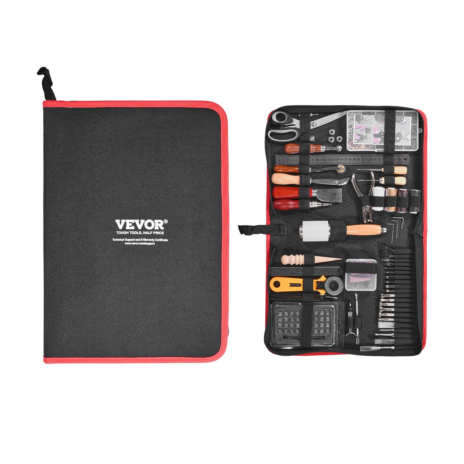 Hand Tools: VEVOR Leather Working Tools Kit, 61 PCS Leather Craft Tools with Portable Canvas Storage Bag, Engraving Punching Sewing Stamping Sanding Tools, Ideal for Beginners DIY Enthusiasts and Professionals