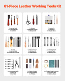 Hand Tools: VEVOR Leather Working Tools Kit, 61 PCS Leather Craft Tools with Portable Canvas Storage Bag, Engraving Punching Sewing Stamping Sanding Tools, Ideal for Beginners DIY Enthusiasts and Professionals