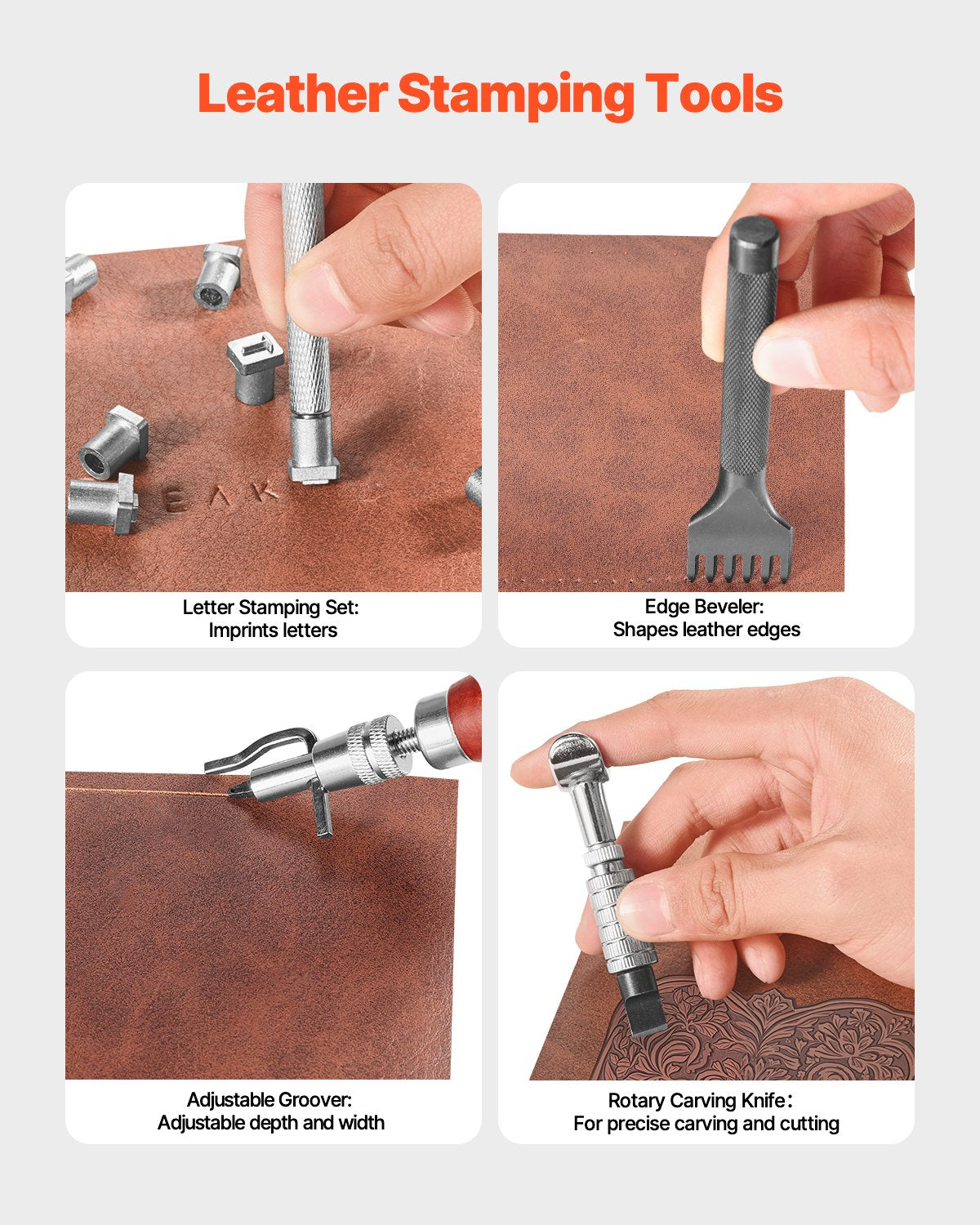 Hand Tools: VEVOR Leather Working Tools Kit, 61 PCS Leather Craft Tools with Portable Canvas Storage Bag, Engraving Punching Sewing Stamping Sanding Tools, Ideal for Beginners DIY Enthusiasts and Professionals