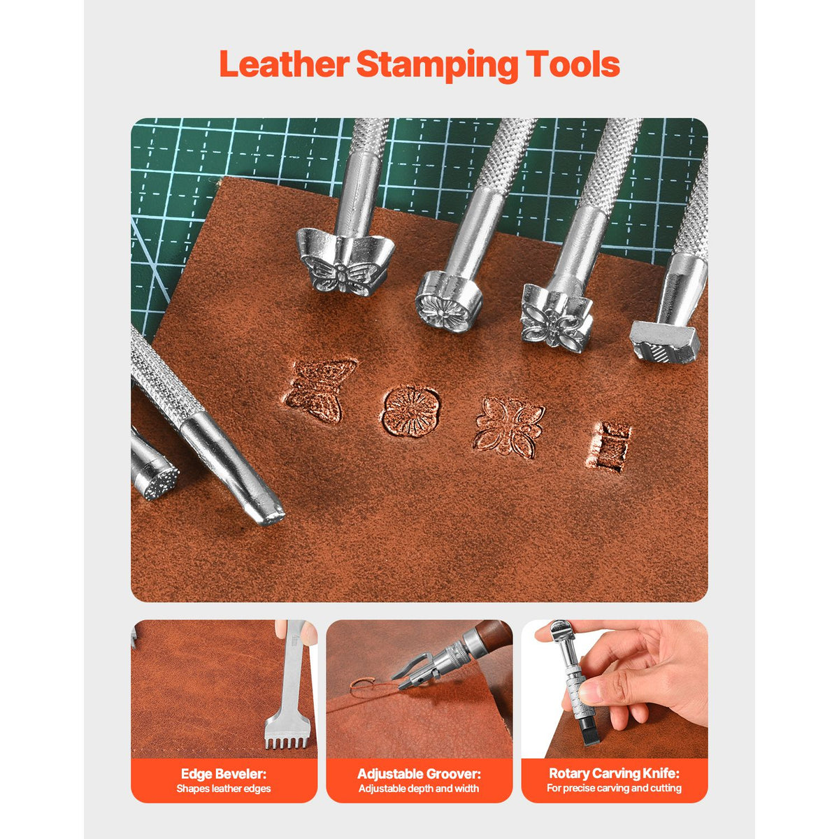 Leather Working Tools Kit, 59 PCS Leather Craft Tools with Portable Canvas Storage Bag, Engraving Punching Sewing Stamping Sanding Tools, Ideal for Beginners DIY Enthusiasts and Professionals