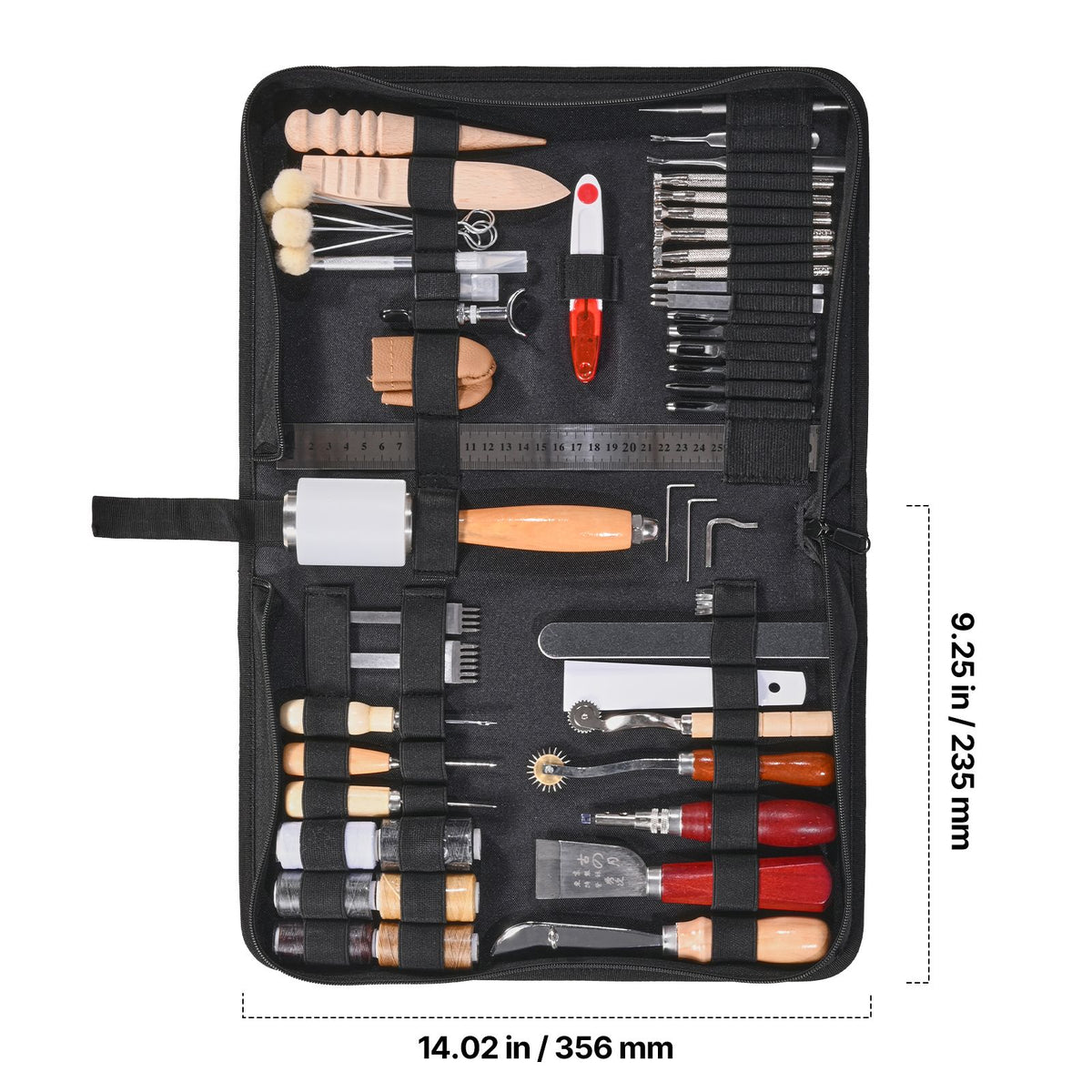 Leather Working Tools Kit, 59 PCS Leather Craft Tools with Portable Canvas Storage Bag, Engraving Punching Sewing Stamping Sanding Tools, Ideal for Beginners DIY Enthusiasts and Professionals