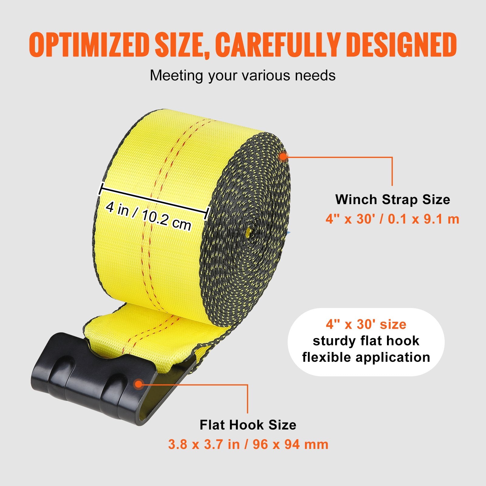 Cat Carriers & Crates: VEVOR Winch Straps, 10.2 cm x 9.1 m, 2.7T Load Capacity, 8.2T Break Strength, Truck Straps with Flat Hook, Flatbed Tie Downs Cargo Control for Trailers, Farms, Rescues, Tree Saver, Yellow (10 Pack)
