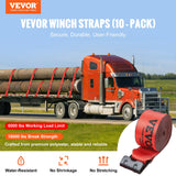 Cat Carriers & Crates: VEVOR Winch Straps, 10.2 cm x 9.1 m, 2.7T Load Capacity, 8.2T Breaking Strength, Truck Straps with Flat Hook, Flatbed Tie Downs Cargo Control for Trailers, Farms, Rescues, Tree Saver, Red (10 Pack)