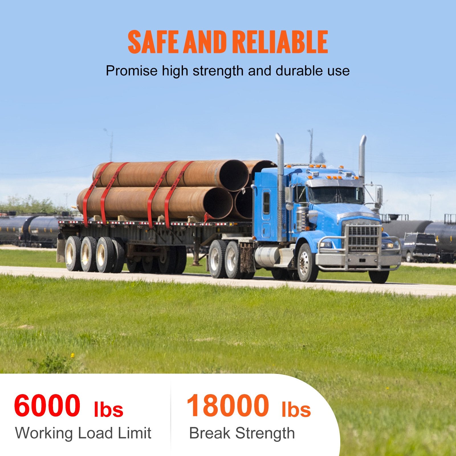 Winch Straps, 10.2 cm x 9.1 m, 2.7T Load Capacity, 8.2T Breaking Strength, Truck Straps with Flat Hook, Flatbed Tie Downs Cargo Control for Trailers, Farms, Rescues, Tree Saver, Red (10 Pack)