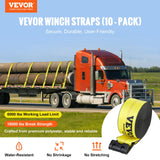 Automotive Repair & Speciality Tools: VEVOR Winch Straps, 10.2 cm x 12.2 m, 2.7T Load Capacity, 8.2T Break Strength, Truck Straps with Flat Hook, Flatbed Tie Downs Cargo Control for Trailers, Farms, Rescues, Tree Saver, Yellow (10 Pack)