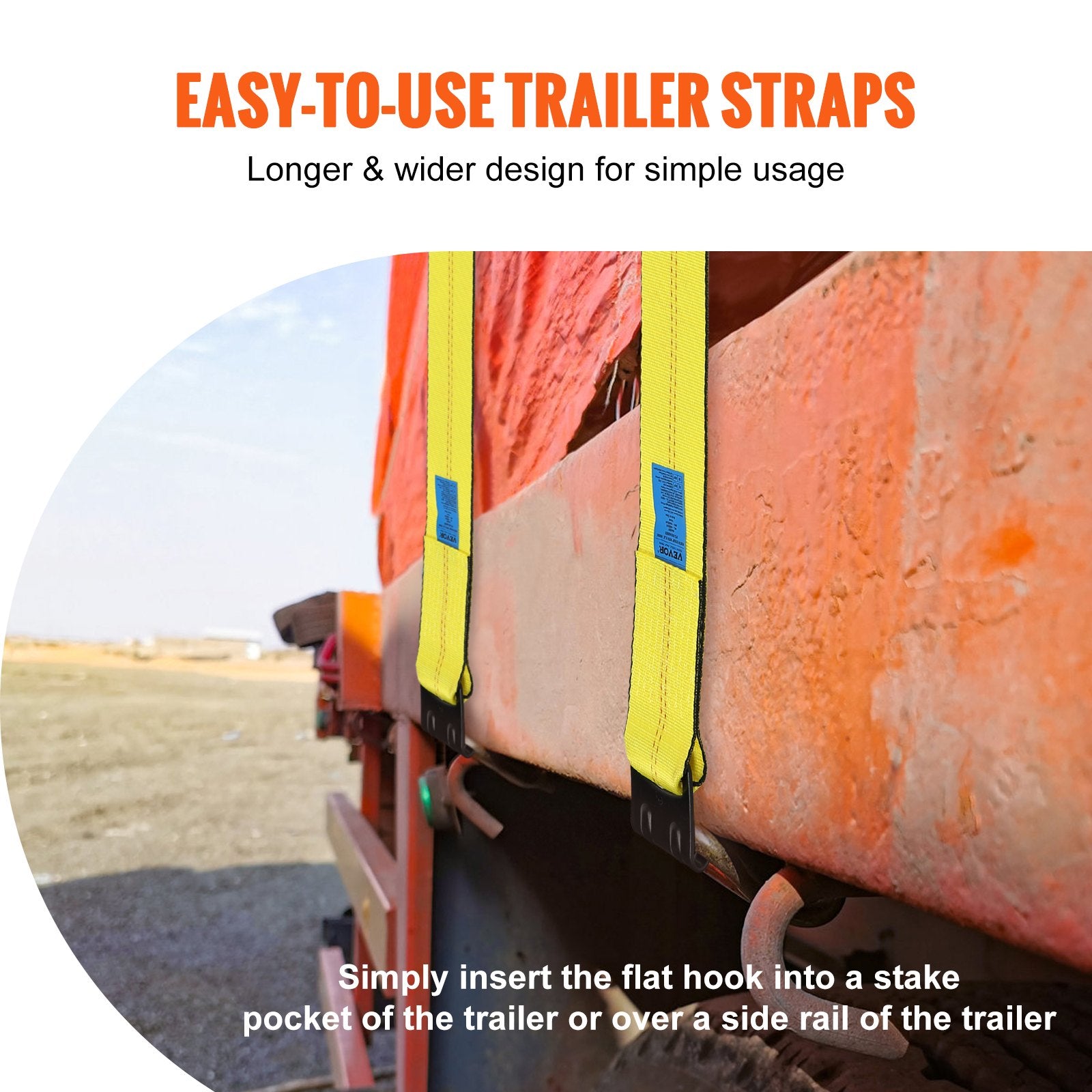 Winch Straps, 10.2 cm x 12.2 m, 2.7T Load Capacity, 8.2T Break Strength, Truck Straps with Flat Hook, Flatbed Tie Downs Cargo Control for Trailers, Farms, Rescues, Tree Saver, Yellow (10 Pack)