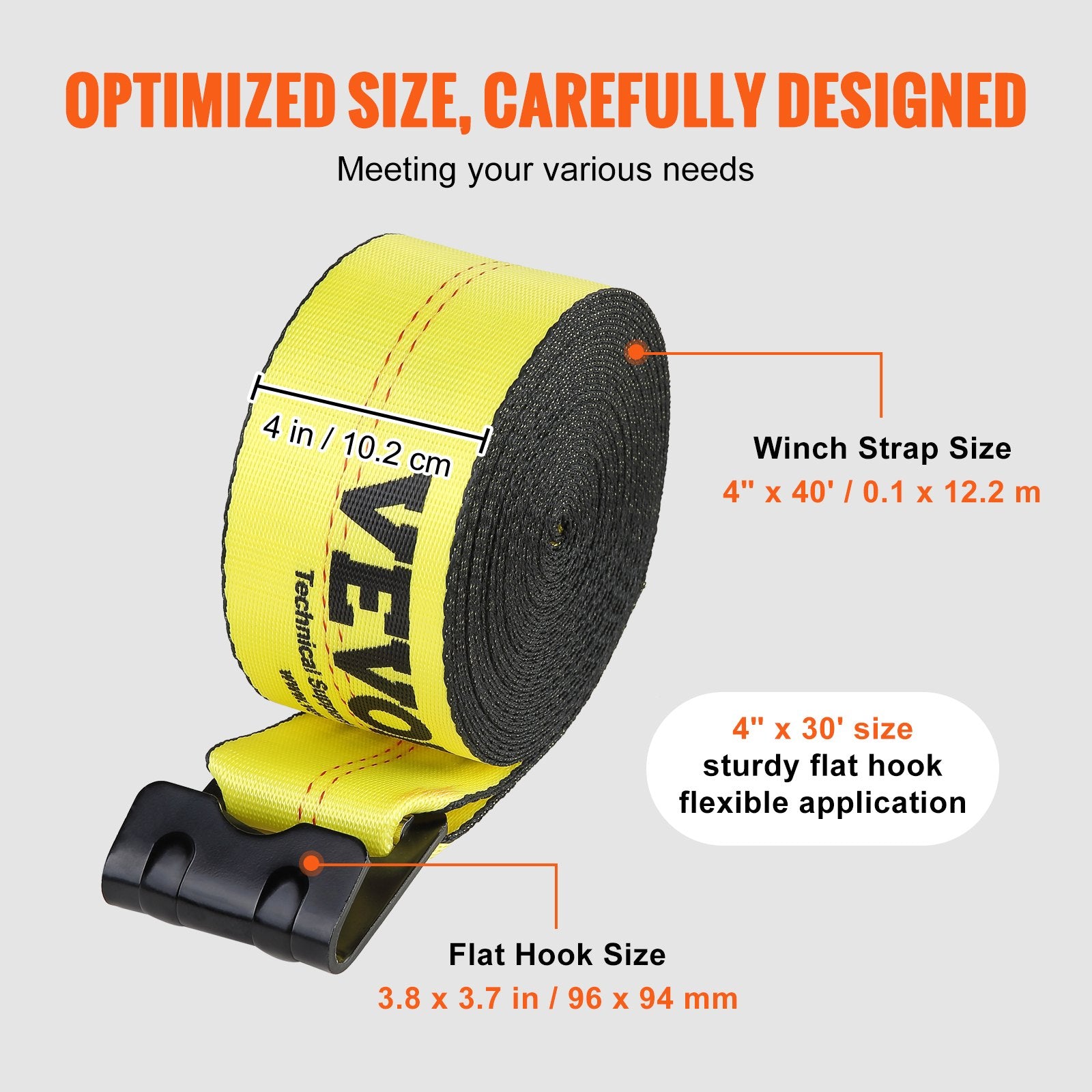 Winch Straps, 10.2 cm x 12.2 m, 2.7T Load Capacity, 8.2T Break Strength, Truck Straps with Flat Hook, Flatbed Tie Downs Cargo Control for Trailers, Farms, Rescues, Tree Saver, Yellow (10 Pack)