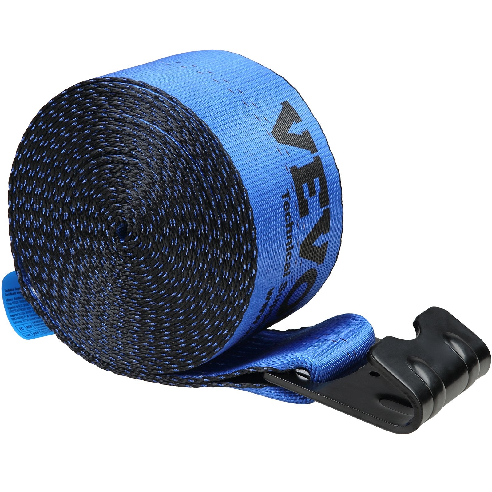 Winch Straps, 10.2 cm x 9.1 m, 2.7T Load Capacity, 8.2T Breaking Strength, Truck Straps with Flat Hook, Flatbed Tie Downs Cargo Control for Trailers, Farms, Rescues, Tree Saver, Blue (10 Pack)