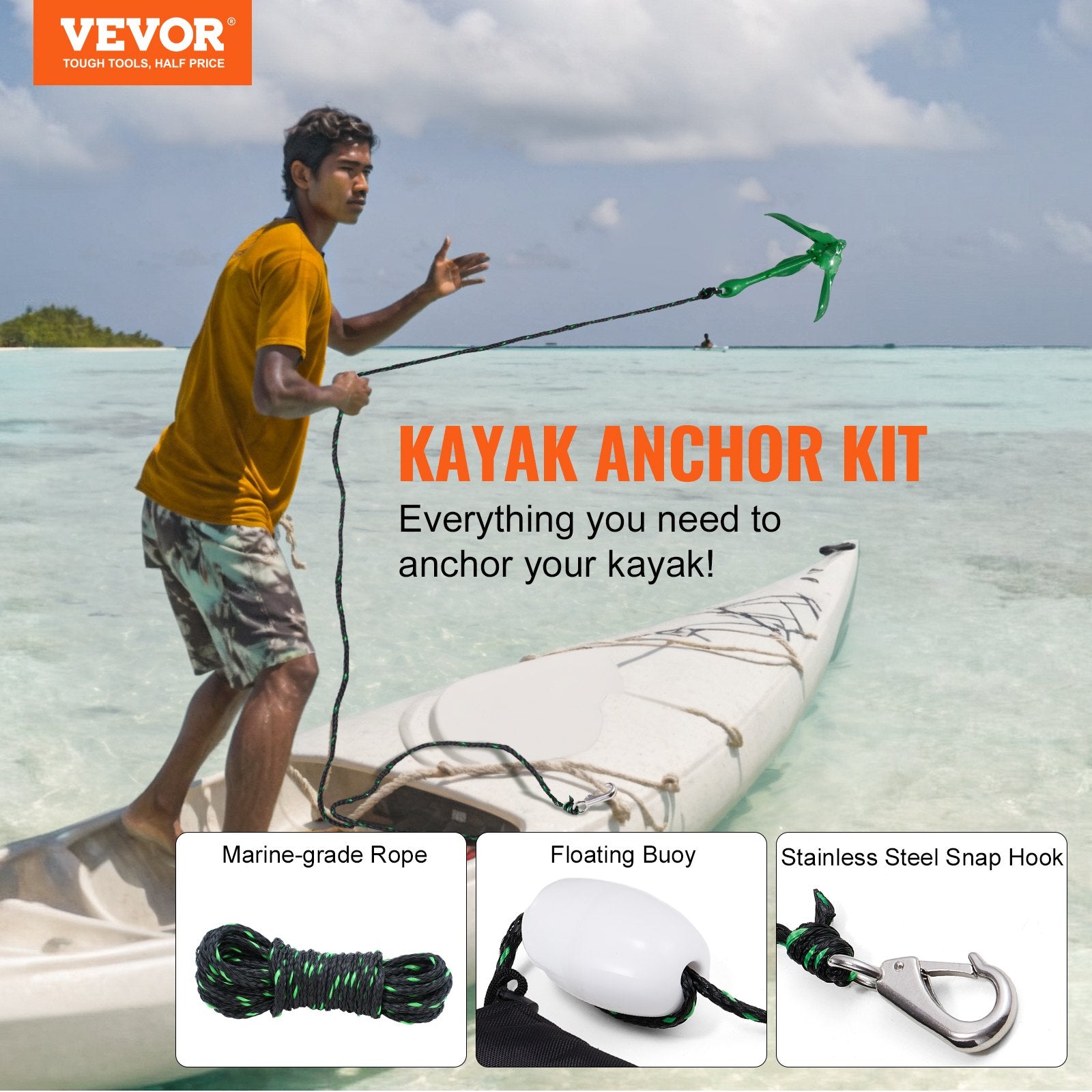 Bath Caddies: VEVOR Kayak Anchor Kit, 3.5 lb Paddle Board Anchor Kit with 26.2 ft/8 m Rope and Buoy, Folding Small Boat Anchor with Storage Bag and Snap Hook, Kayak Accessories for Kayaks, Small Boats, Canoes