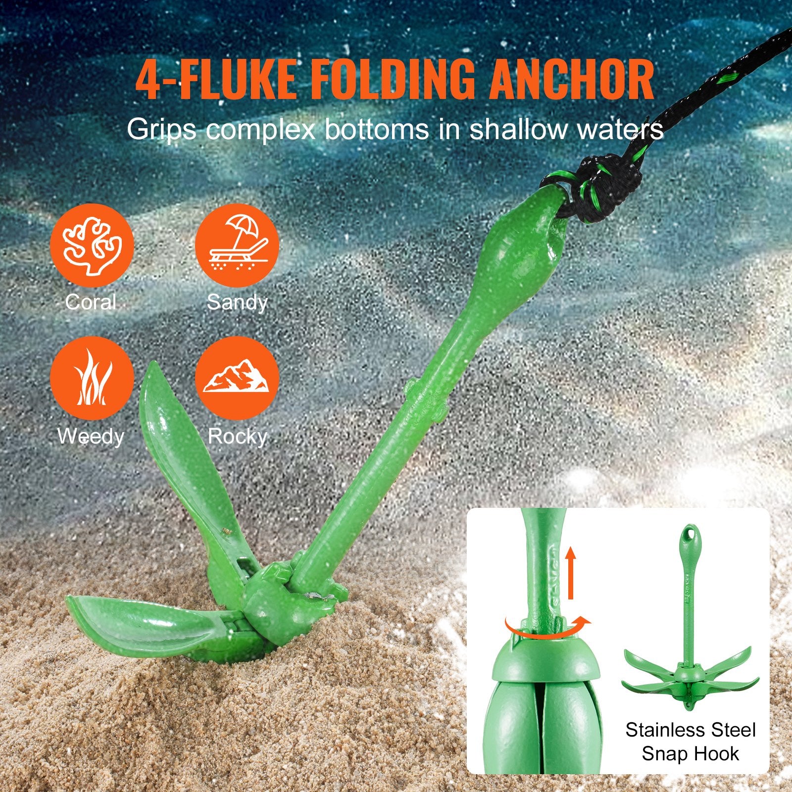Bath Caddies: VEVOR Kayak Anchor Kit, 3.5 lb Paddle Board Anchor Kit with 26.2 ft/8 m Rope and Buoy, Folding Small Boat Anchor with Storage Bag and Snap Hook, Kayak Accessories for Kayaks, Small Boats, Canoes